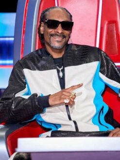 Snoop Dogg White and Blue Leather Bomber Jacket