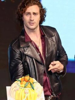 Aaron Taylor Johnson Black Leather Biker Jacket