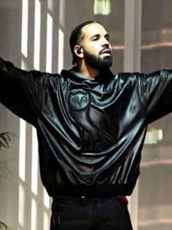 Drake OVO Black Leather Hoodie