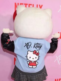 Hello Kitty Blue and Black Varsity Bomber Leather Jacket