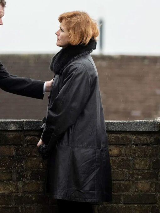 Maxine Peake Shearling Black Leather Coat