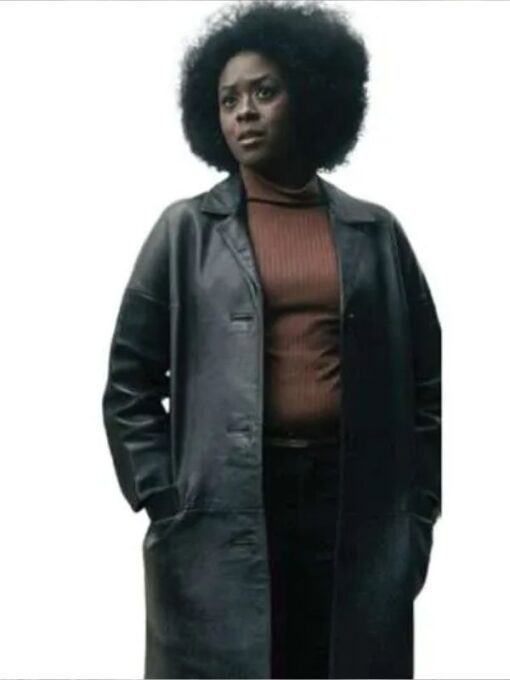 Moses Ingram Black Leather Trench Coat