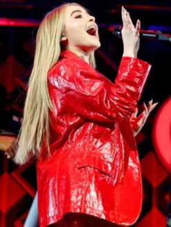 Sabrina Carpenter Red Leather Blazer