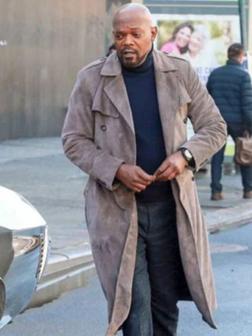 Samuel L. Jackson Gray Suede Leather Coat