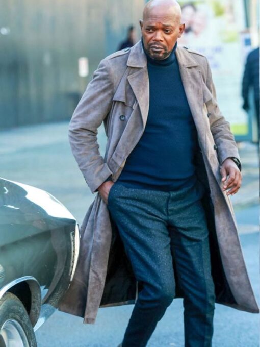 Samuel L. Jackson Gray Suede Leather Trench Coat