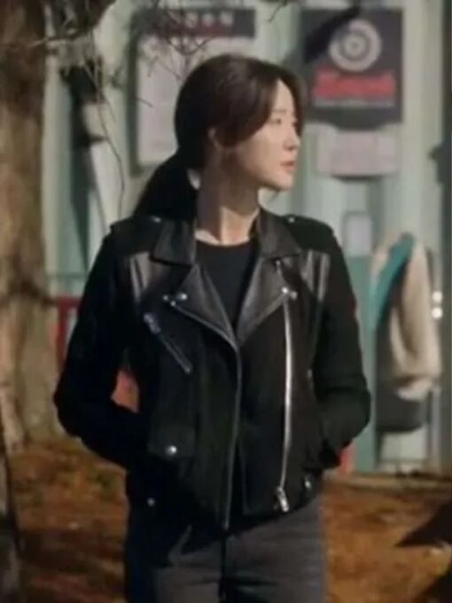 Yoo In young Black Leather Biker Jacket