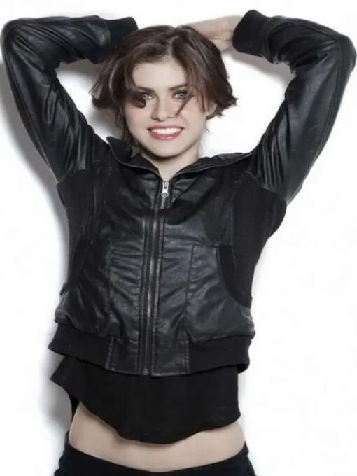 Alexandra Daddario Black Leather Jacket