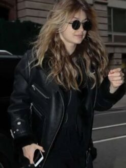 Gigi Hadid Shearling Black Leather Biker Jacket