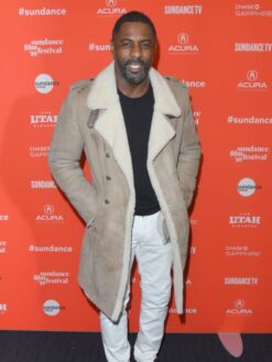 Idris Elba Shearling Beige Suede Leather Trench Coat