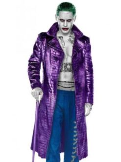 Jared Leto Purple Leather Crocodile Trench Coat