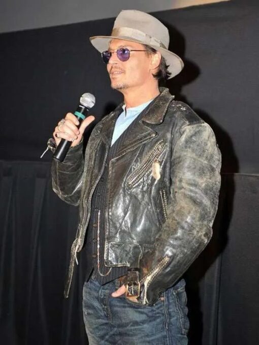 Johnny Depp Distressed Black Leather Jacket