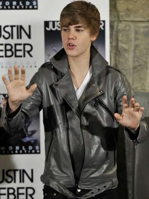 Justin Bieber Gray Leather Biker Jacket