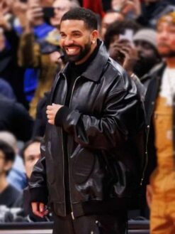 NBA Drake Black Leather Bomber Jacket