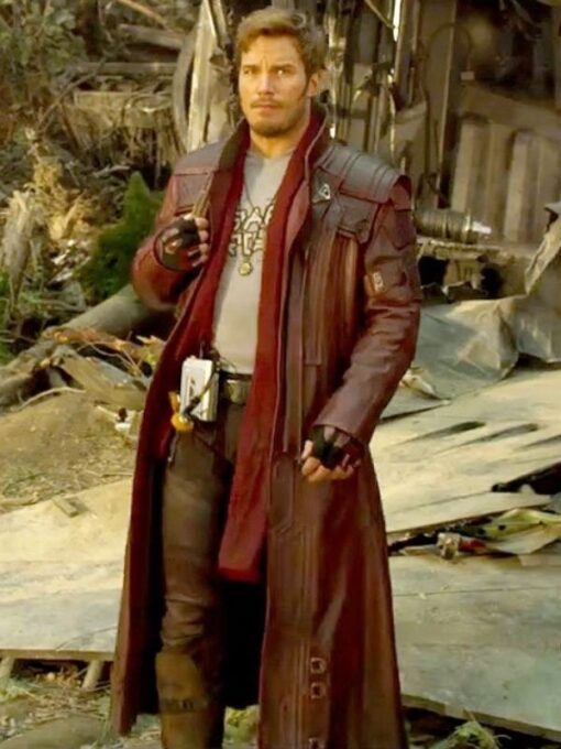 Peter Quill Brown Leather Trench Coat