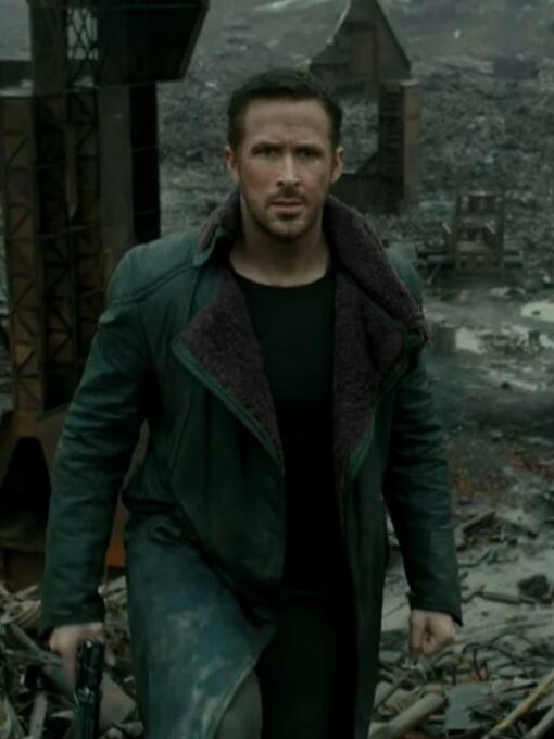 Ryan Gosling Shearling Black Leather Trench Coat