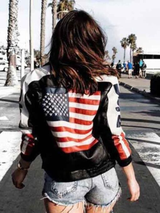 Selena Gomez USA Flag Black Leather Jacket