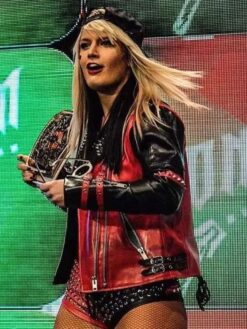 Toni Storm Studded Black and Red Leather Jacket