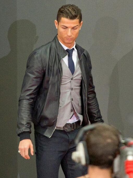 Cristiano Ronaldo Black Leather Jacket