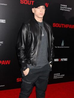 Eminem Black Leather Bomber Jacket