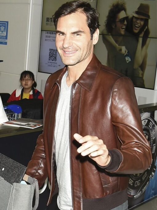 Roger Federer Vintage Brown Leather Jacket