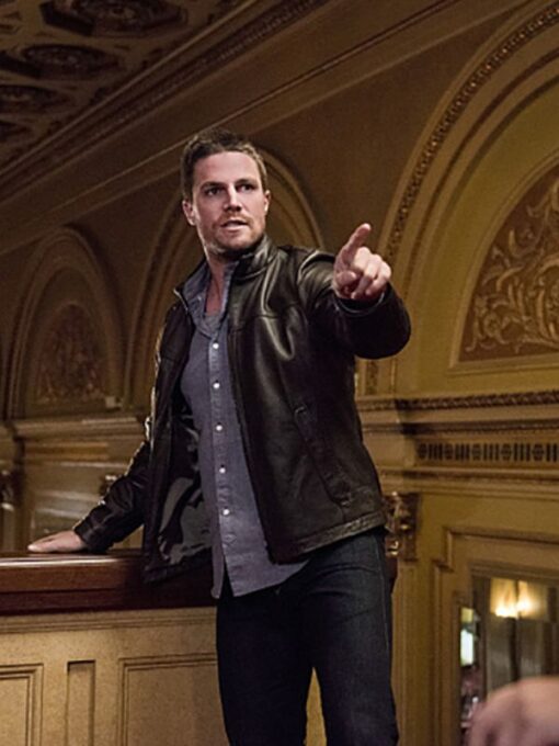 Stephen Amell Black Leather Jacket