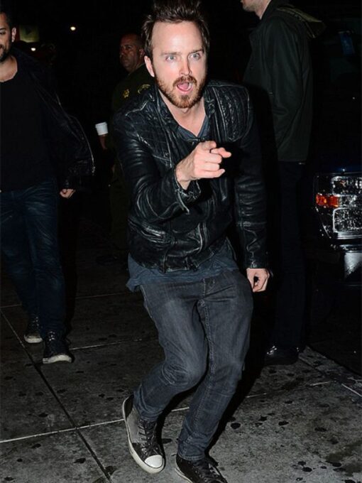 Aaron Paul Black Leather Jacket