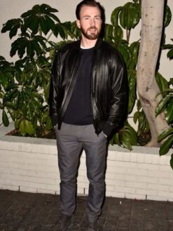 Actor Chris Evans Black Leather Bomber Jacket