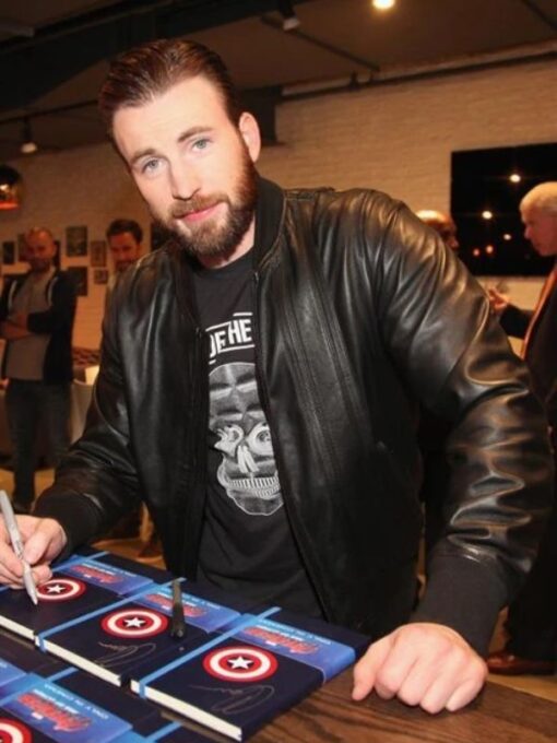 Actor Chris Evans Black Leather Jacket