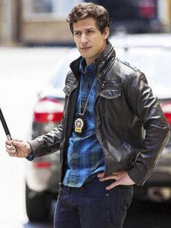 Jake Peralta Dark Brown Leather Bomber Jacket
