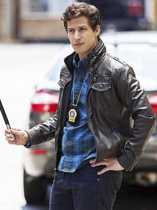 Jake Peralta Dark Brown Leather Bomber Jacket