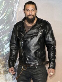 Jason Momoa Black Leather Biker Jacket