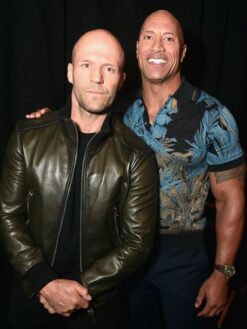 Jason Statham Black Leather Bomber Jacket