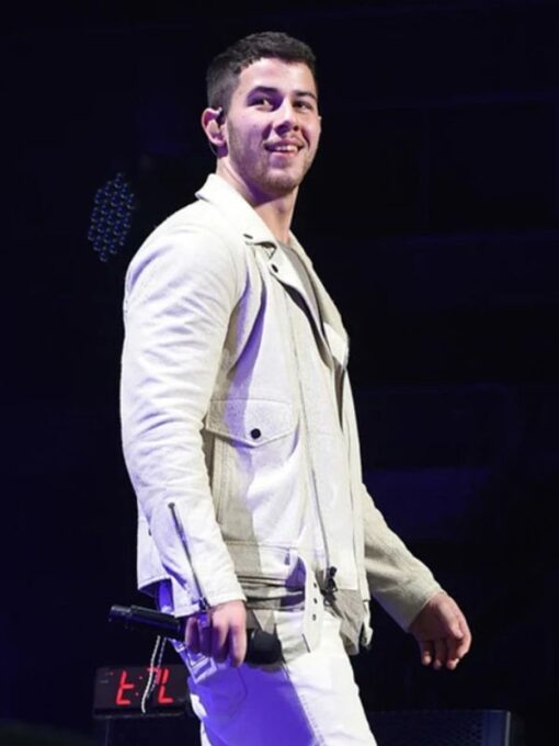 Nick Jonas White Leather Jacket
