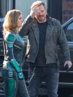 Robert Kazinsky Gray Leather Biker Jacket