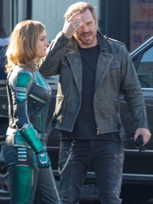 Robert Kazinsky Gray Leather Biker Jacket