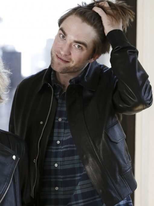 Robert Pattinson Black Leather Bomber Jacket